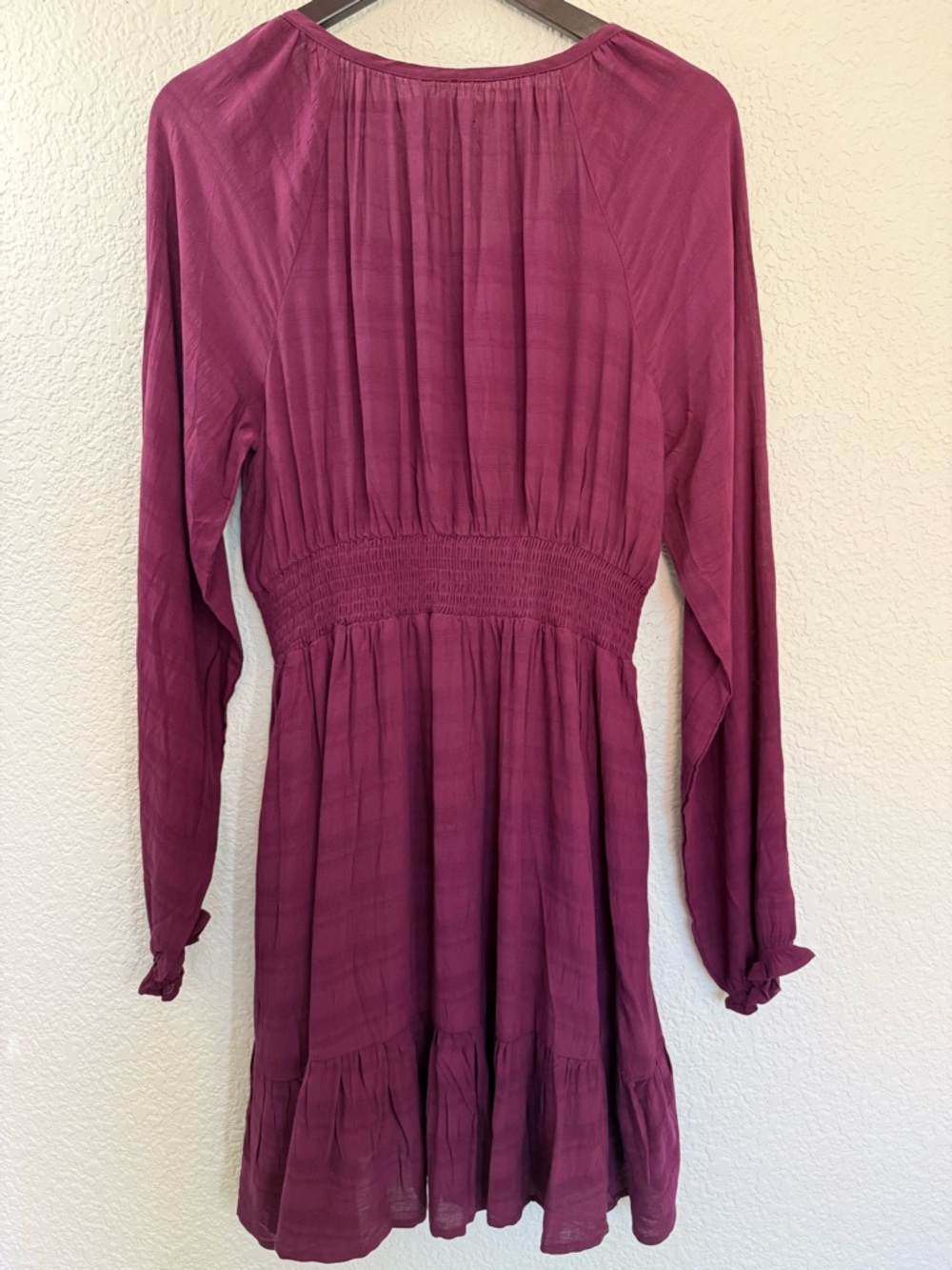Idyllwind Western Boho Peasant Mini Dress Burgundy Tassel Tie | Size M - Picture 8 of 14